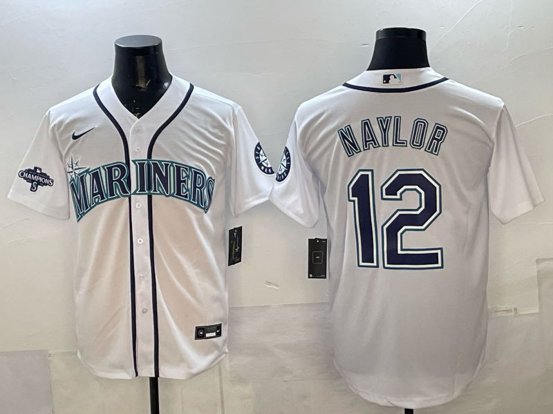 Men 2025 Nike Seattle Mariners #12 Naylor White Game MLB Jersey 05